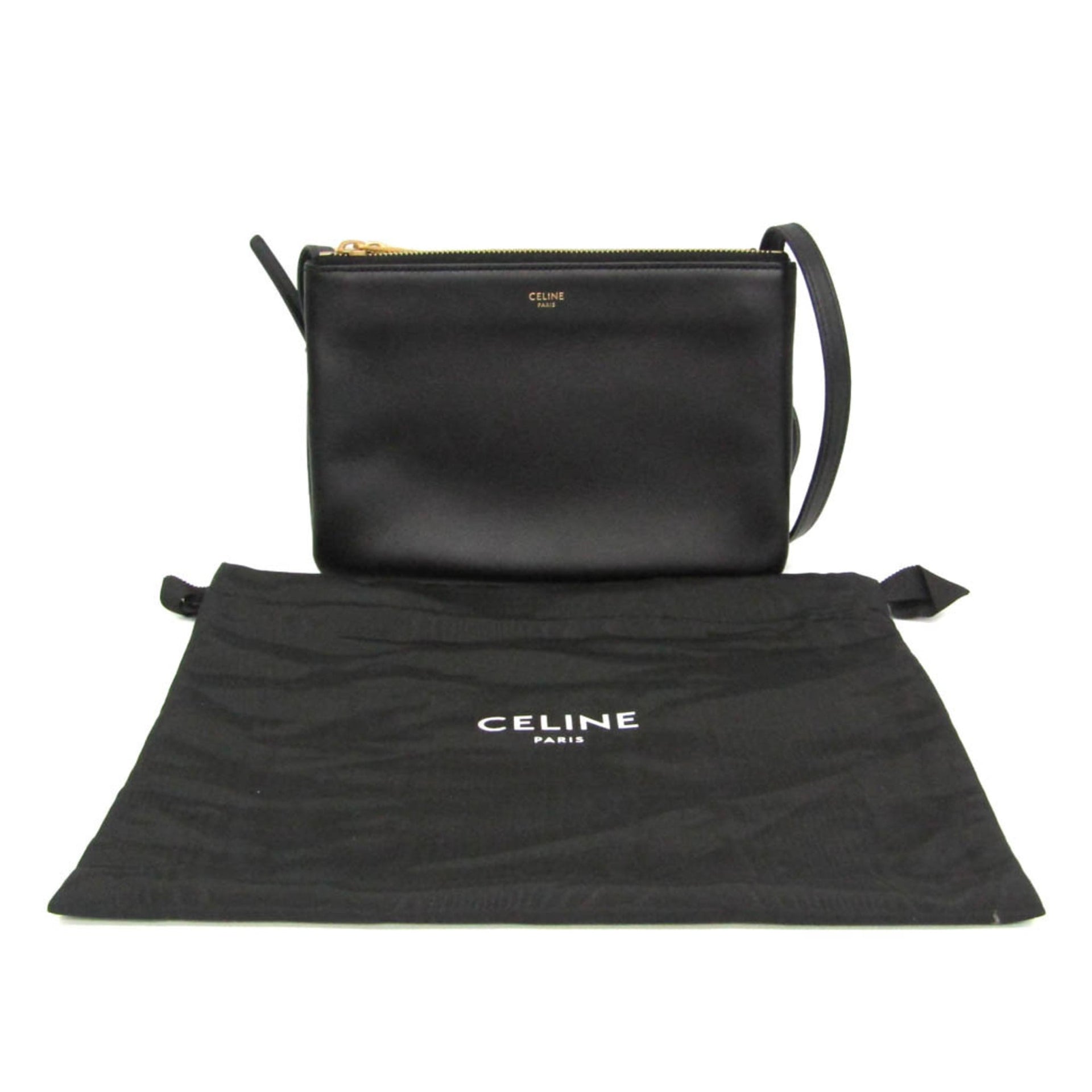 Celine Trio Small Women's Leather Shoulder Bag Black 2