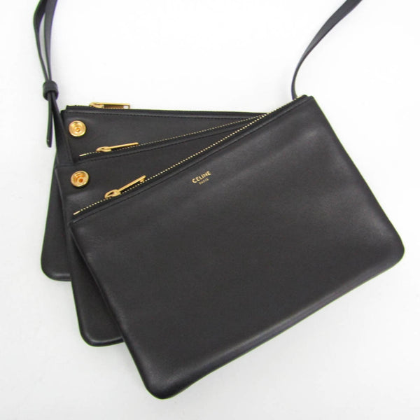 Celine Trio Small Women's Leather Shoulder Bag Black 14