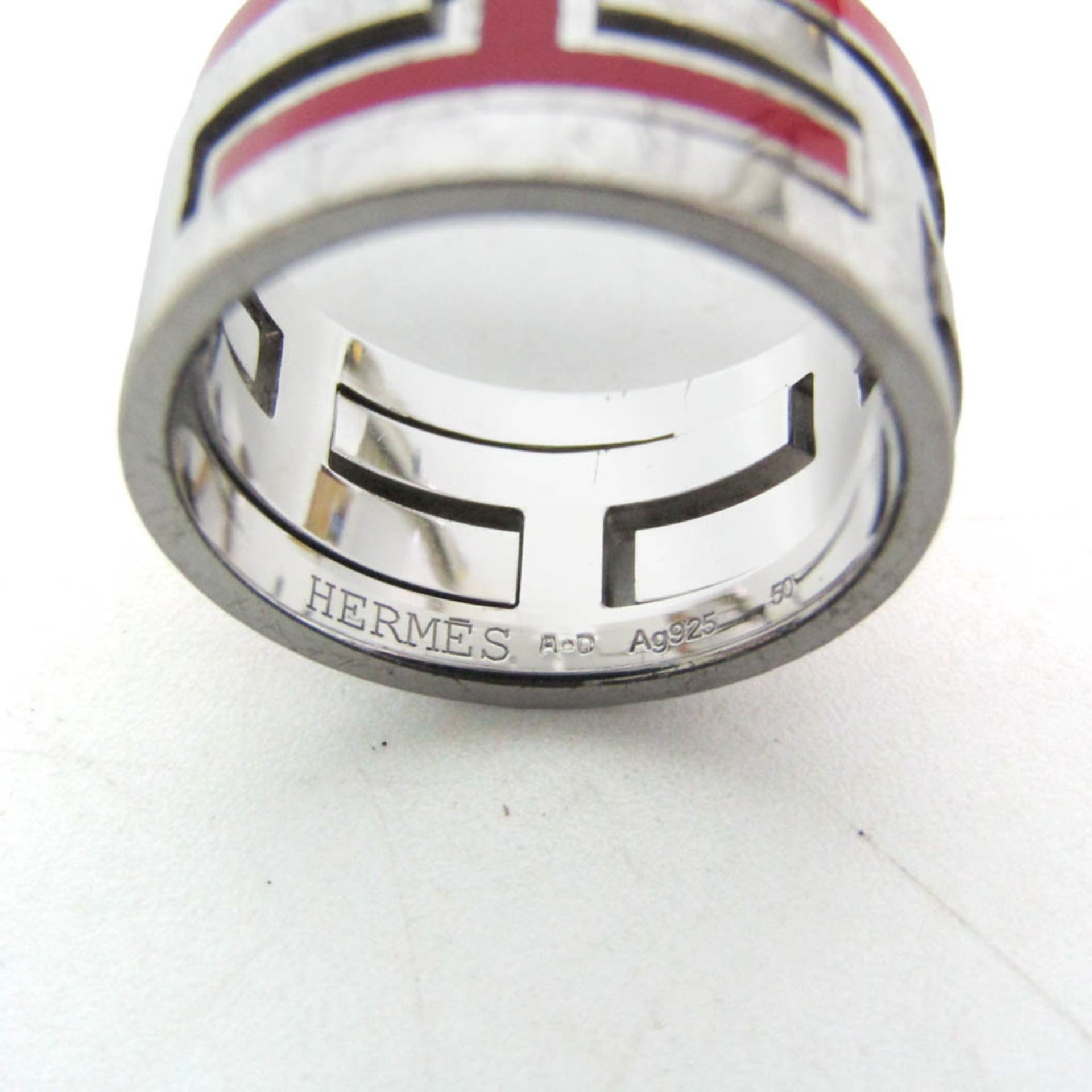 Hermes Move H Silver Fashion Band Ring Silver 6