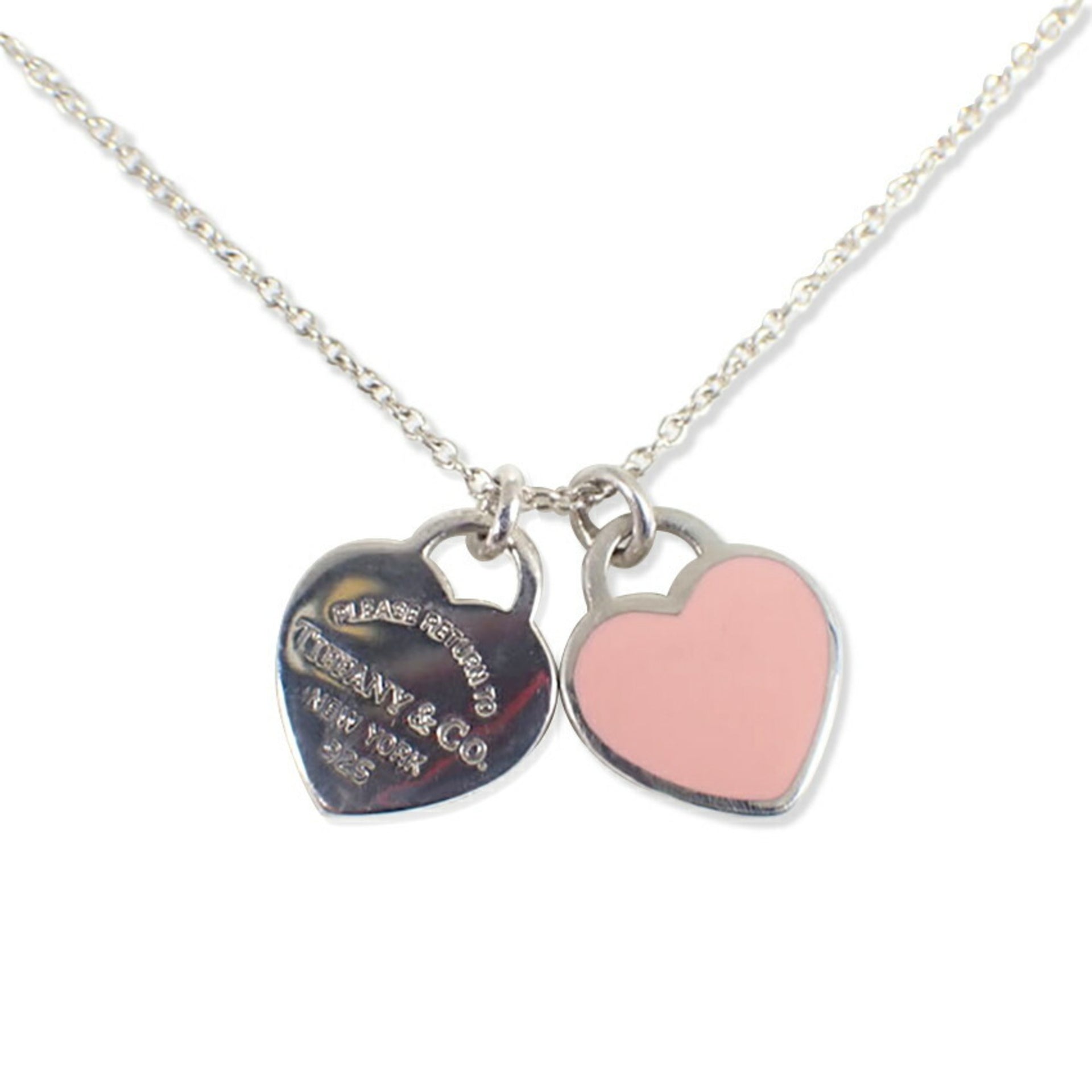 TIFFANY & Co. 925 roze geëmailleerde Return to Tiffany-hanger met label en dubbel hart 1
