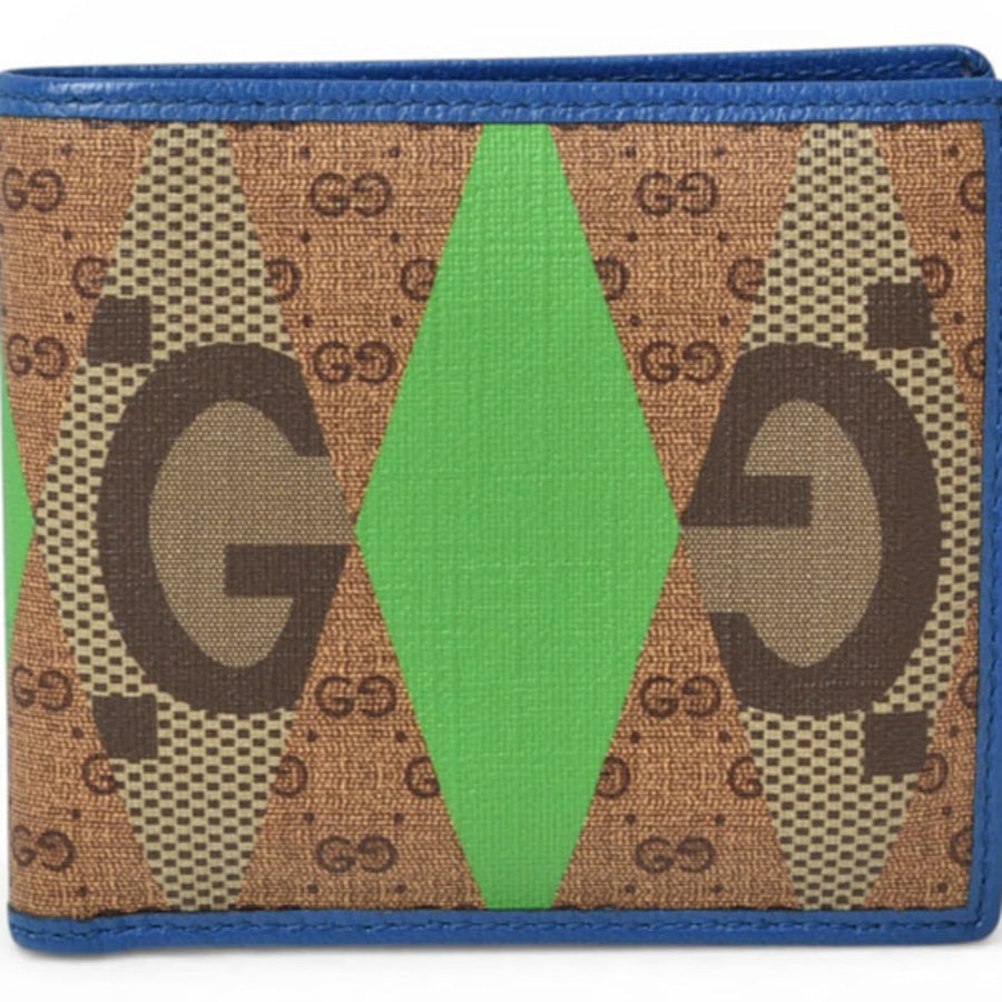 Gucci Herren-Klappbrieftasche mit GG-Rautenmuster, Braun und Blau 673000